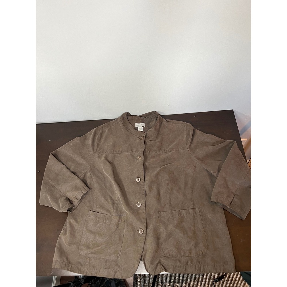 Jaclyn Smith Mens Faux Suede Jacket Brown Button Front Mandarin Collar 26W